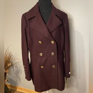 Calvin Klein NWT Women's Wool Dress Pea Coat Size XL Burgundy